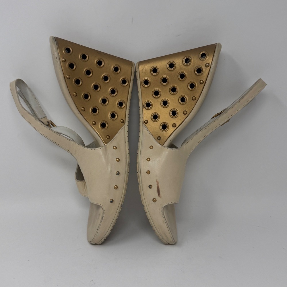 Vintage Oakley Hollow Point Wedge Heel Sandals Cream/Gold Size 8.5 - Picture 3 of 9